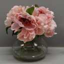 Hollyone Light Pink Peonies Artificial Flowers with Vase Faux Flowers Peony Fake Flowers Silk Flower Arrangements in Glass Vase with Faux Water for Bathroom Table Centerpiece Shelf Home Decor