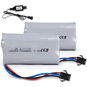 2- Pack 7.4V 1500mAh Rechargeable Li-ion Battery Spare with USB Charger for RC Tank (Comaptible with All 1/18 Tanks)