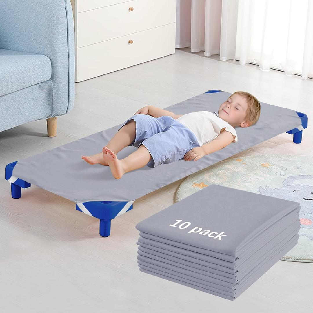 Standard Size Daycare/Pre-School Cot Sheet 10 Pack, 23" x 51", Childrens Naptime Cot Sheet, Grey, Breathable Microfiber Nap Sheet for Boys and Girls
