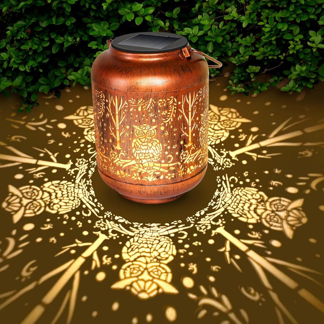 Birthday Gifts for Women Mom, Grandma - Owl Solar Lanterns Outdoor Waterproof Owl Gifts for Women Hanging Metal Solar Lights Outside Garden Ornament for Yard, Patio,Pathway Landscape, Brown