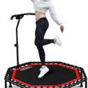 ONETWOFIT 51" Silent Trampoline with Adjustable Handle Bar, Fitness Trampoline Bungee Rebounder Jumping Cardio Trainer Workout for Adults (Red)