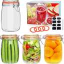 Encheng 32 oz Wide Mouth Mason Jars with Airtight Hinged Lids, Large Glass Jar with Lid for Pickling, Fermentation, Canning, Food Storage  Set of 4 Glass Storage Containers