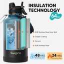 Swigina [2-IN-1 LID] 64 oz Insulated Water Bottle with Silicone Boot (48hrs Cold/24hrs Hot) - DIY Stickers, Leakproof, BPA Free, Half Gallon