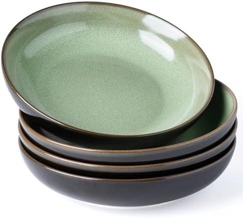 LERATIO Large Pasta Bowls,38oz Ceramic Pasta Bowls,9.0" Reactive Glaze Pasta Bowl Set of 4,Microwave & Dishwasher,Oven Safe,Wide Serving Bowls for Salad,Pasta,Fruit,Scratch Resistant-Light Blue