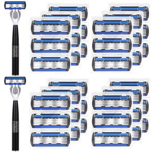 40 Pcs Disposable Men's Razors Set 6-blade Sensitive Skin Refillable Razor Kit for a Comfortable Shave, 2 Handles and 38 Cartridges