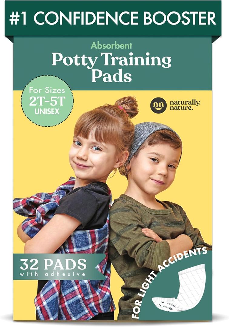 Naturally Nature Potty Training Diaper Booster Pads for Toddlers, Size 2T-5T, Super Absorbent Diaper Liners for Day and Overnight Use, Leak-Free Comfort for Light Accidents, Ultra-Soft, 32 ct.