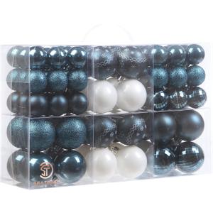 Sea Team 86 Pieces of Assorted Christmas Ball Ornaments Shatterproof Seasonal Decorative Hanging Baubles Set with Reusable Hand-held Gift Package for Holiday Xmas Tree Decorations, Stone Blue