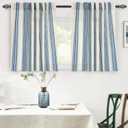 DriftAway Farmhouse Vertical Striped Linen Blend Textured Light Filtering Semi Sheer Curtains for Living Room Bedroom 36 Inches Long Drapes 2 Panels Broad Striped Linen Jean Navy  52"W x 36"L (Pack of 2)