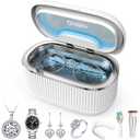 35W Ultrasonic Jewelry Cleaner, 45KHz Retainer Cleaner for Jewelry, 5 Timer & 3 Power Modes, Eyeglasses, Rings, Watch Strap, Dentures - 20oz, 304 Stainless Steel Tank, Quiet <38dB (White)