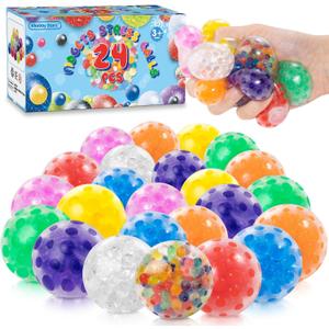 24 Pack Fidgets Stress Balls for Kids Adults, Squishies Ball Toys Pack, Stress Relief Sensory Stress Ball for Autism, Squishy Toys for 3 4 5 6 7 8 9 10 Boys Girls Gifts