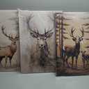 3 Piece Deer Canvas Wall Art Forest Elk Picture Wall Art Animal Wildlife Woodland Painting Prints Living Room Decor Framed(Animal-2,16x24inchx3 Pieces (40x60cmx3 Pieces))