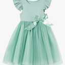 Toddler Girls Ruffle Sleeve Tulle Dress Elastic Waist Bow Kid Casual Sundress, 120