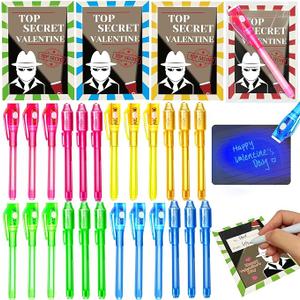 24 Pack Valentines Day Gifts for Kids Classroom LED Invisible Ink Pen with Valentines Cards for Kids School, Spy Pen Magic Gifts Valentines for Class Exchange Cards Prizes Party Favors for Boys Girls, Pack Of 2