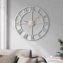 Cuspin 20 Inch Wall Clock Large Silver Decorative Clocks, Modern Metal Round Wall Clock Battery-Operated Roman Numerals for Living Room Bedroom, Kitchen, Office Decor