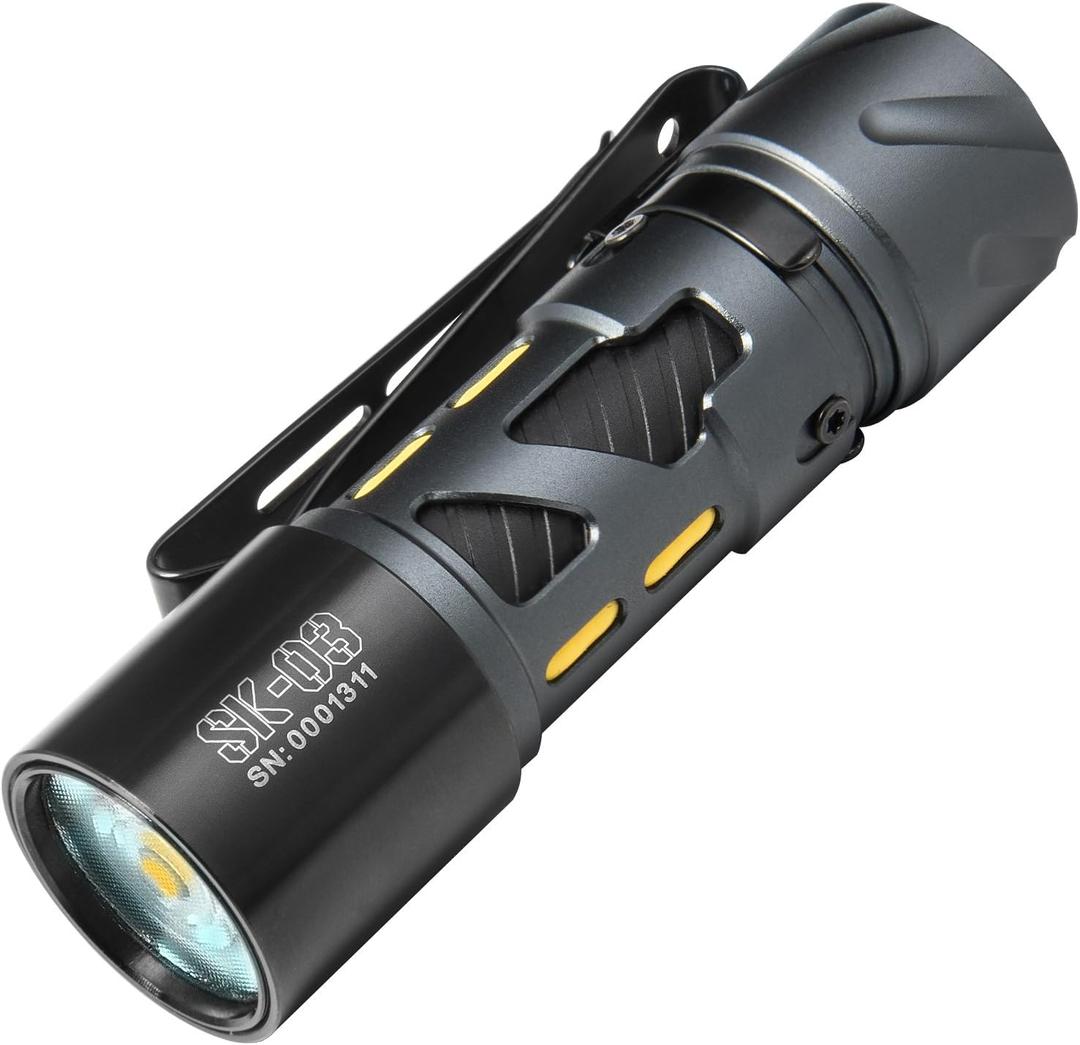 SK03 1000LM EDC Flashlight, AA/USB-C with 6 Modes & 4 Detachable Color Filters (White/Yellow/Red/Blue), Compact Bright Light for Camping, Hiking, Emergency, Power Outages (Gray)