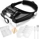 Head Magnifying Glasses with Light, Rechargeable Lighted Magnifying Glass 1X to 14X for Close Work, Magnifying Headset with Detachable Lens, Hands Free Head Magnifier for Jewelers Hobby Crafts (Black)