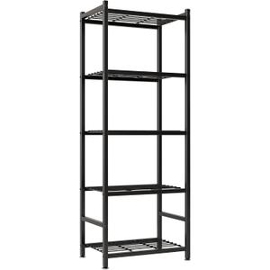 Storage Shelves, 5-Tier Metal Shelving Unit with Adjustable Feet, Compact Shelf Organizer for Garage, Kitchen, Pantry and Closet Organization,17.7" x 11.8" x 56.3", Black