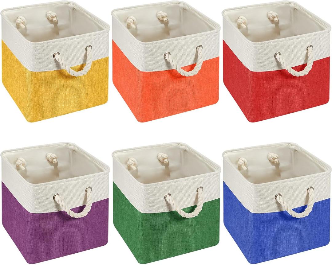 Geiserailie 6 Pcs 13 x 13 Inch Cube Storage Bins Fabric Storage Organizer Bins Foldable Cube Baskets with Sturdy Carry Handles Wicker Baskets for Home 