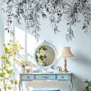 Gray Plants Leaves Wall Decals Peel and Stick, Large Floral Flowers Vinyl Wall Stickers, Removable Vine Home Decor Art for Bedroom Living Room Classroom Office