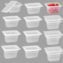12 Pack Plastic Food Pans with Lids, 1/9 Size 4'' Deep, Translucent, Commercial, BPA-free, Stackable Storage for Restaurants, Buffets