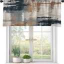 Valances Curtains for Windows,Beige and Gray Abstract Art Semi Sheer Curtain Valances,Rod Pocket Short Window Treatment Light Filtering Decor Valances for Kitchen Living Room Bedroom Windows - 42"x18"