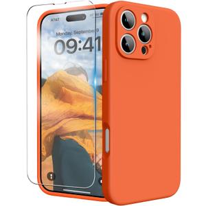 for iPhone 16 Pro Case, Liquid Silicone Case with Camera Protection Soft Gel Rubber Cover with Microfiber Lining Shockproof Protective Phone Case for iPhone 16 Pro 6.3", Neon Orange