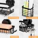 KEGII 5 Pack Corner Shower Caddy Suction Cup, Large Capacity Bathroom Organizer with Soap Dish & Toothbrush Holder, No Drilling Stainless Steel Wall Mounted Shower Storage, Black