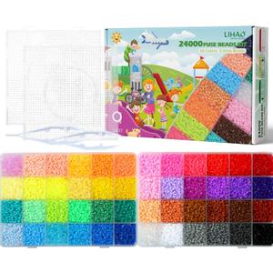 LIHAO 2.6mm Fuse Beads Kit for Crafts 24000 pcs 48 Colors Mini Fuse Beading Kit, Multicolored Iron on Fused Beads Kit, Great Supplies for Fuse Beads Artist