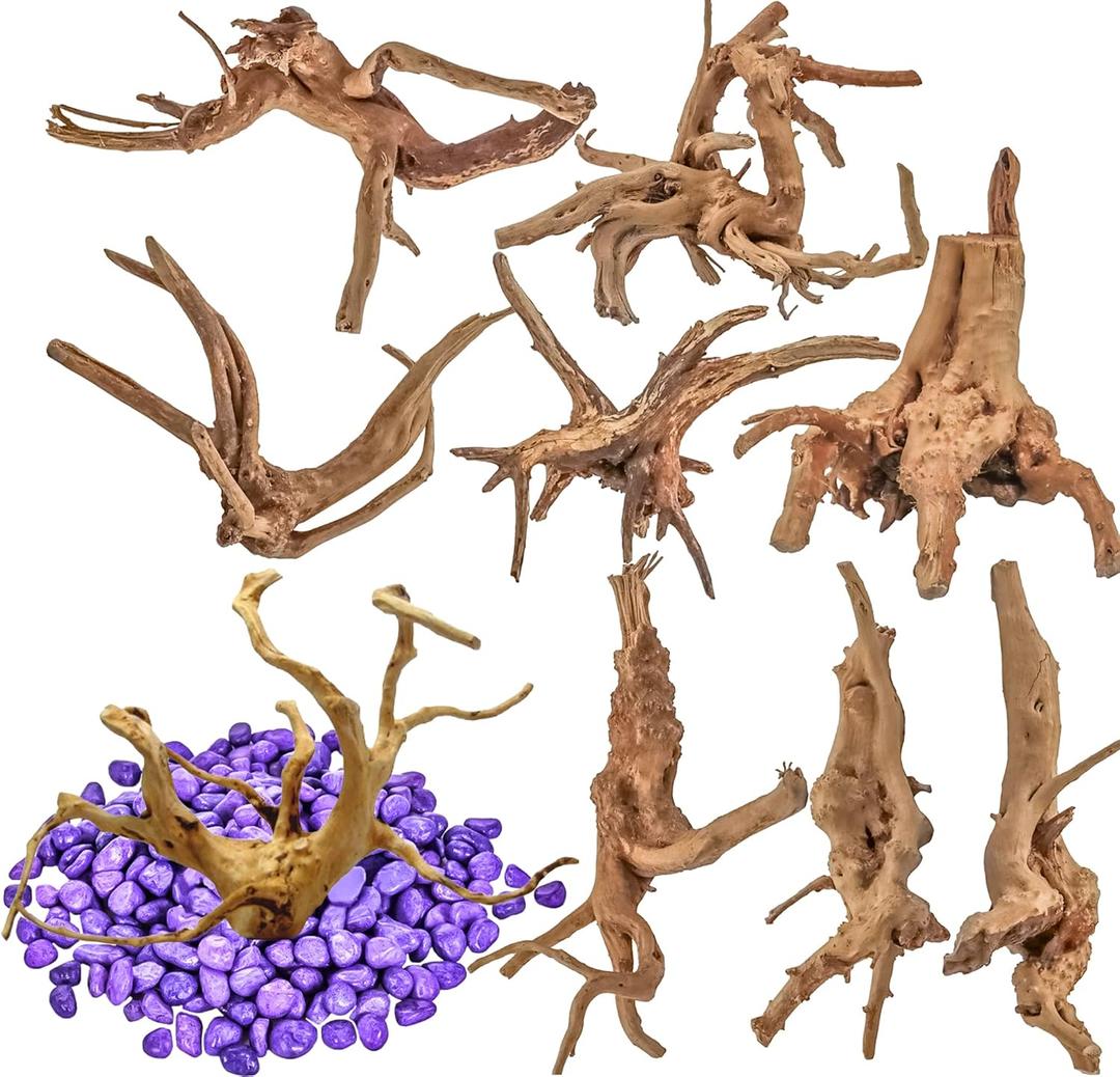 Vmiapxo 8 Pieces Natural Driftwood for Aquarium Decor, Assorted Sinkable Spider Wood, Reptile Drift Wood Branches Fish Tank Decorations (3.15''-4'')