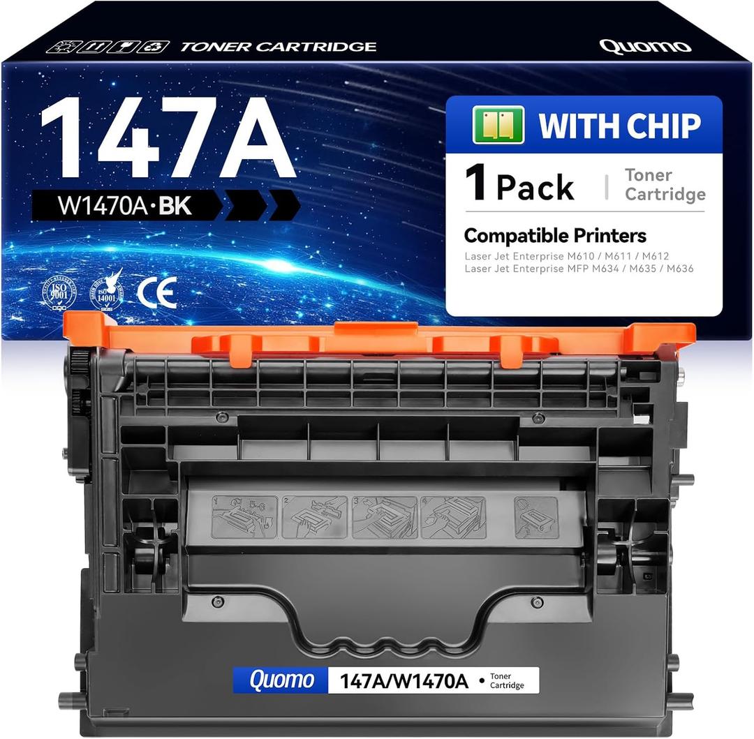 Quomo 147A Black Toner Cartridge Compatible for HP 147A W1470A 147X W1470X for HP Laser Jet Enterprise M610 M611 M612 LaserJet Enterprise MFP M634 M635 M636 Printer Ink | 147 Monochrome Ink (1-Pack)