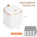 Mini Countertop Trash Can with 12 Rolls of Bags, Desk Can with Press Type Lid, Applicable for Bathroom Vanity Home Office (White)