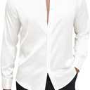 J.VER Men's Silk Satin Long Sleeve Dress Shirts Shiny Casual Button Down Shirt Luxury Party Prom Shirts Large