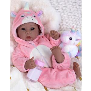 Aori 17 Inch Black Baby Dolls Realistic Black Doll with Light Weighted Soft Body & Pink Outfits for Girls 3+ | Pretend Play, Dress Up, Nursery Decor