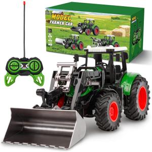 Remote Control Tractor Toy for Kids 3-5, 1/24 Scale Kids RC Truck Tractor with Light and Sound Farm Vehicle Toys for Toddlers Boys Girls 3 4 5 6 7 8 9 Year Old Birthday Gift