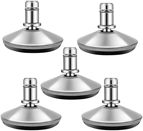 uvce Bell Glides Replacement Office Chair Swivel Caster Wheels to Fixed Stationary Castors，Adjustable Castor Low Profile Stool with Separate Self Adhesive Felt Pads Black 5pcs Silver