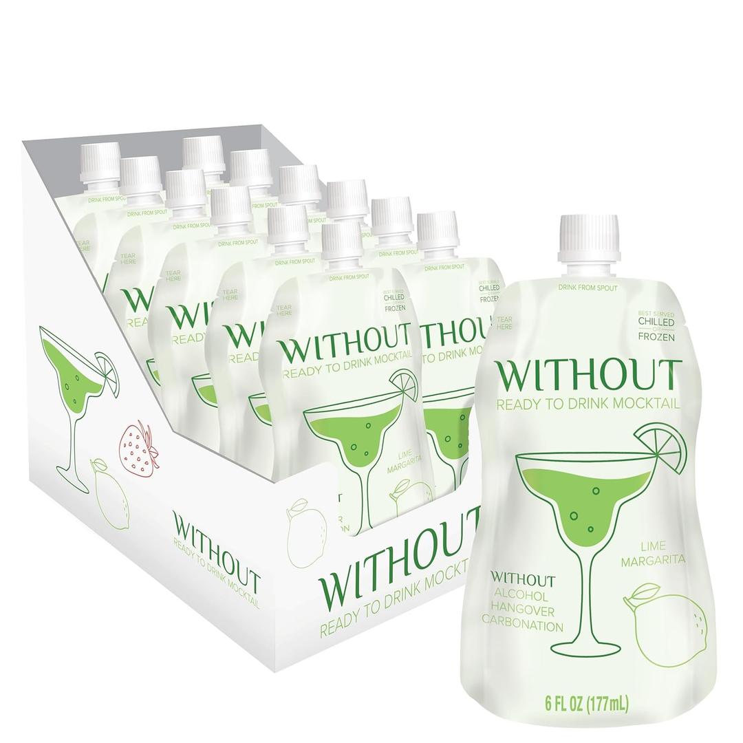 WITHOUT Ready To Drink Lime Margarita Mocktail, Zero Proof, Non-Alcoholic, Mixer, Celebration, Party, Frozen or Chilled - 12 Pack BB 4/24/27