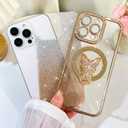 BITOBE Designed for iPhone 16 Pro Max, Cute 3D Butterfly Case Slim Plating Glitter Bling Luxury Rhinestone Cover with Kickstand for Women Girls Protective Camera Protection Bumper 6.9" Gold
