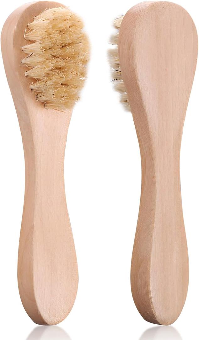 2 Pack Mini Dry Brush, Natural Bristle Small Body Brush, Exfoliating Facial Cleansing Brush for Soft Skin and Other Sensitive Areas Like Your Neck, Chest, and Nails