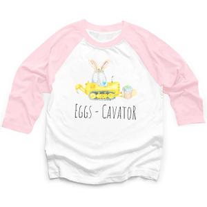 DUTUT Toddler Boy Girls Easter Shirt Eggs-Cavator Raglan 3/4 Sleeve Shirt Easter Bunny Shirts Spring Easter Tee Easter Gift 3-4T