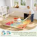64x64in Foldable Wooden Baby Playpen with Gate, Child Safety Lock, CPC Certified Play Yard with Suction Cups, Chalkboard & Activity Toys, Expandable Toddlers Playpens Great Gifts for Babies