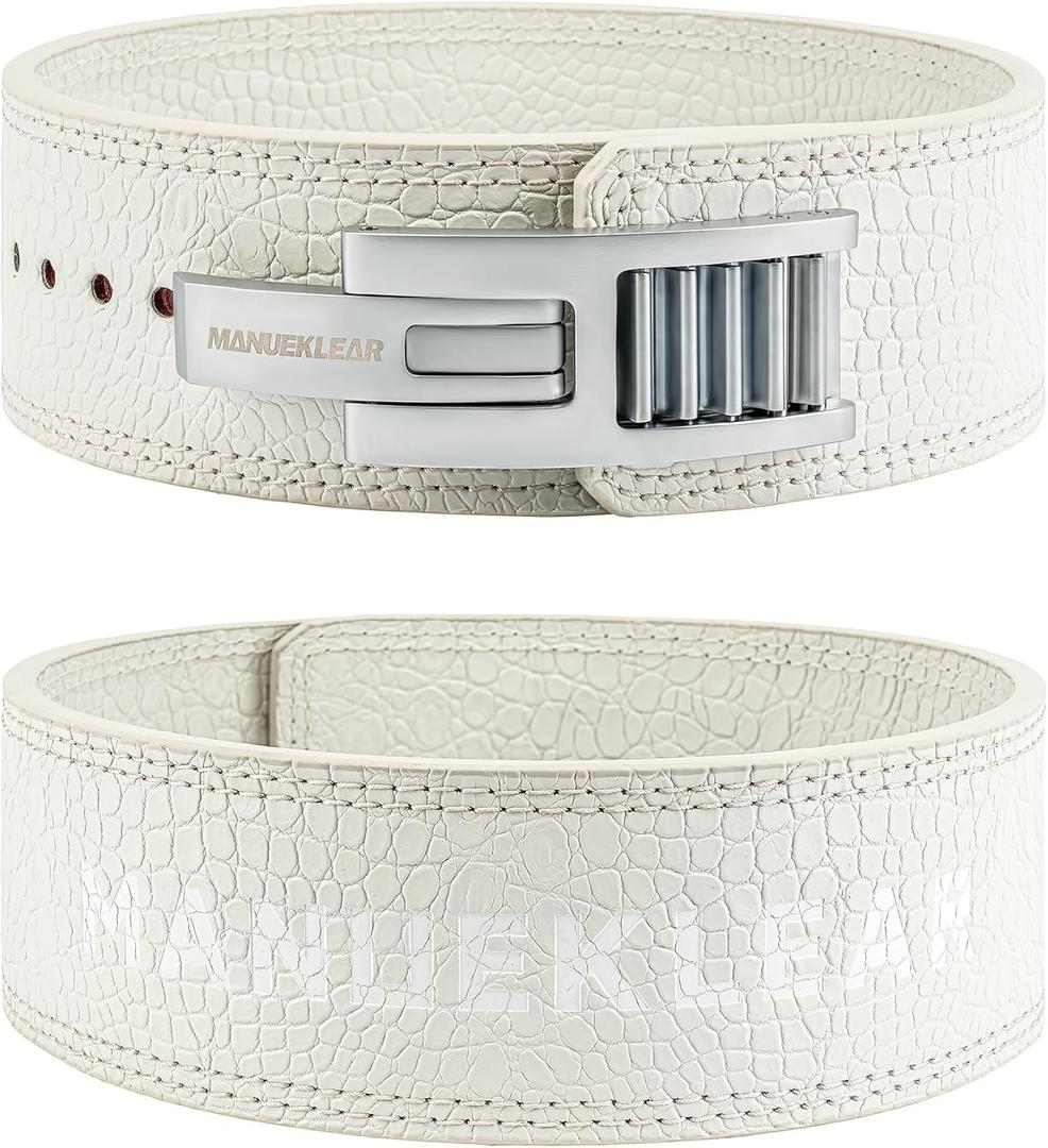 MANUEKLEAR Lifting Belt Lever for Men Women, 10mm Quick Locking Lever Belt Weightlifting with Adjustable Buckle, Lever Weight Lifting Belt for Powerlifting & Deadlifts White, L