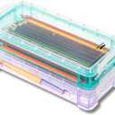 Mr. Pen- Pencil, Crayon Box, Assorted Color, 2 Pack, Clear Plastic Hard Pencil Case (Blue, Pink)