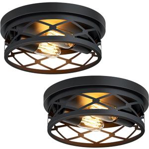 Flush Mount Ceiling Light Fixture for Hallway,2-Light Black Hallway Light Fixtures Ceiling,Light Fixtures Ceiling Mount for Kitchen,Farmhouse,Hall (2 Pack), (10.7inch)