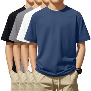 4 Pack Boys Short Sleeve T-Shirts 5-16 Years Crew Neck Layering Kids Casual Tops Basic Summer Loose Fit Shirts Tees (Black)