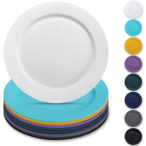 Berglander Plastic Plates Set of 8 Pieces 10", Mutil Color Reusable Flat Dinner Plates, Salad Plates, Pasta Bowls, Dishes Set Easy to Carry for Home, Garden, Picnic, Camping, Outdoor