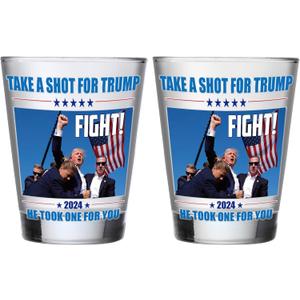 Trump Father's Day Gifts - 2 PACK Trump Shot Glass, Funny Father's Day Gifts for Dad, Husband, Brother, Trump Never Surrender Shot Glasses, Trump Fist Pump Merch, House Warming Gift