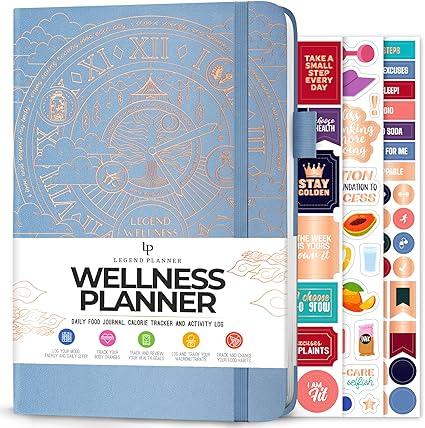 Legend Wellness Planner & Food Journal – Daily Diet & Health Journal with Weight Loss, Measurement & Exercise Trackers – Lifestyle & Nutrition Diary – Lasts 6 Months, A5 size – Periwinkle