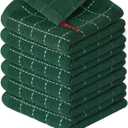 Artoid Mode Checkered Designed Cotton Green Terry Kitchen Dish Cloths, 12x12 Inch Soft Absorbent Quick Drying Cleaning Kitchen Rags Set of 6