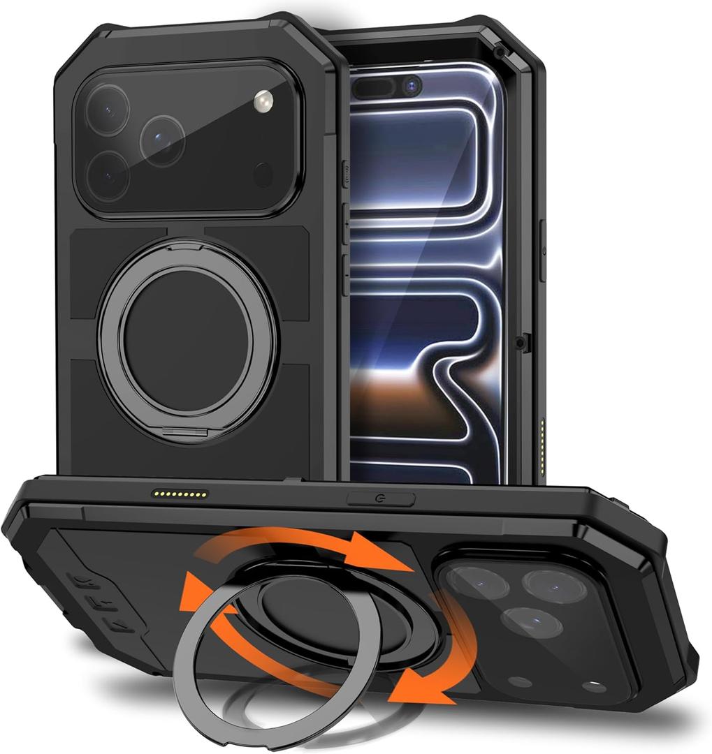 Lunivop Cases Compatible with iPhone 17 Pro Max Case 6.9 '' Metal 360°Rotated Ring Holder 【Compatible with Magsafe】 Built-in Screen Protector Heavy Duty Military - Grade Protective Cover