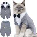 DENTRUN Cat Tuxedo Outfit, Sphynx Cat Costume Formal Suit with Bow Tie, Stylish Cat Shirt Fashion Apparel Fancy Clothes, Kitten Formal Attire Wedding Onesie Costume for Cats Only (Grey, XL)